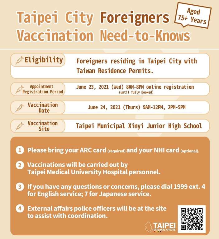 Poster regarding vaccine reservation process for expats 75 or older