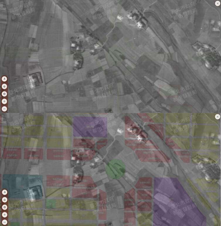民国34年仁爱圆环周围均是农地(照片来源台北市政府都市发展局历史图资展示系统)