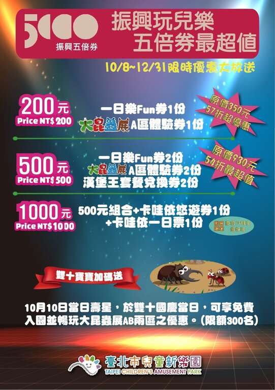 欢庆振兴，儿童新乐园「无限畅玩欢乐游」200元、500元及1000元超值优惠