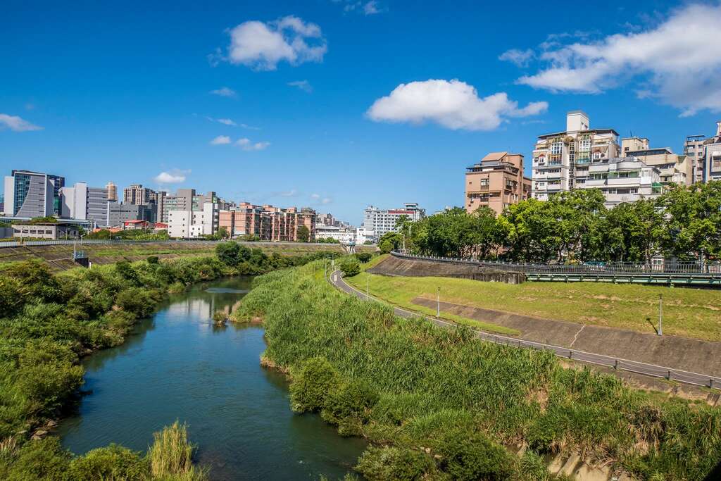 景美河濱公園自行車道沿線滿眼綠意