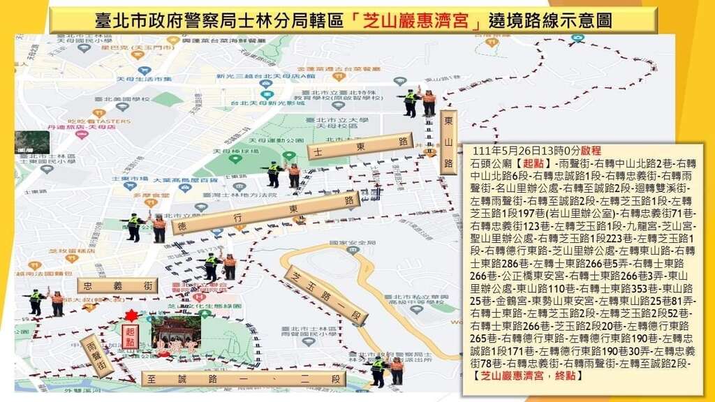 「芝山岩惠济宫」遶境路线示意图