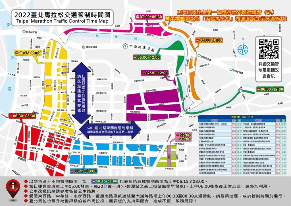 2022臺北馬交通管制時間圖(圖片來源：臺北市政府警察局交通警察大隊)