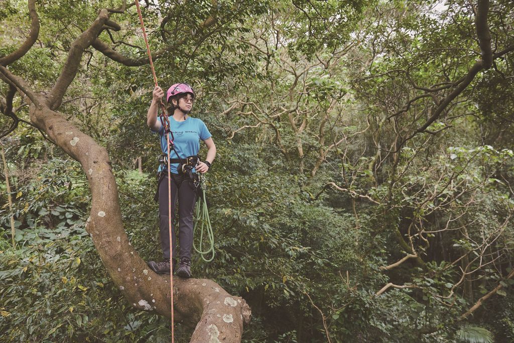 攀樹師許荏涵認為，透過攀樹可以更加親近自然，並以新的角度認識生活周遭。（攝影／黃政達）