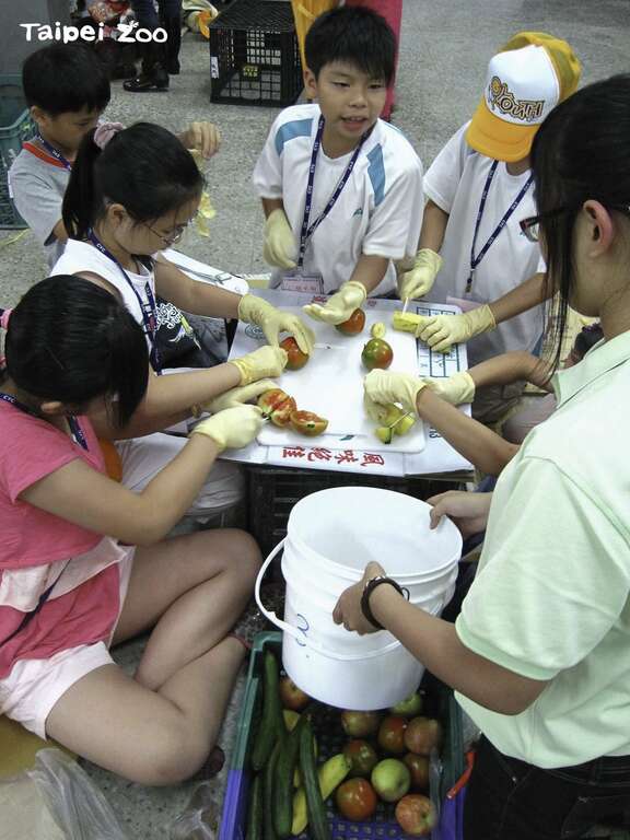 小朋友动动手帮动物准备清凉的水果冰(图片来源：台北市立动物园)
