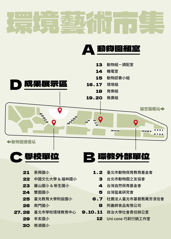环境艺术市集活动现场共有30个主题摊位及作品成果展示(图片来源：台北市立动物园)