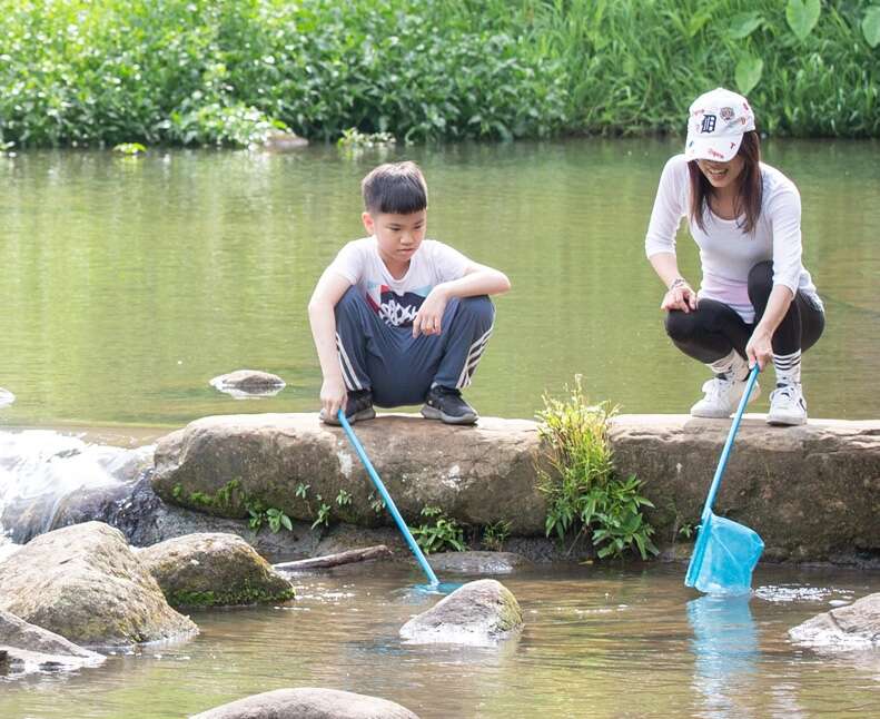 大溝溪生態治水園區內有清涼小溪可以戲水。（攝影／賴智揚）