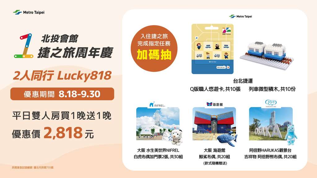 北投会馆捷之旅周年庆活动含住房及抽奖活动(图片来源：台北大众捷运股份有限公司)
