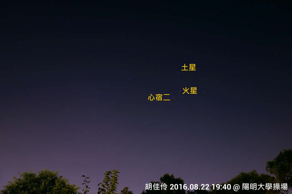 8/22傍晚的火星土星心宿二聚集影像