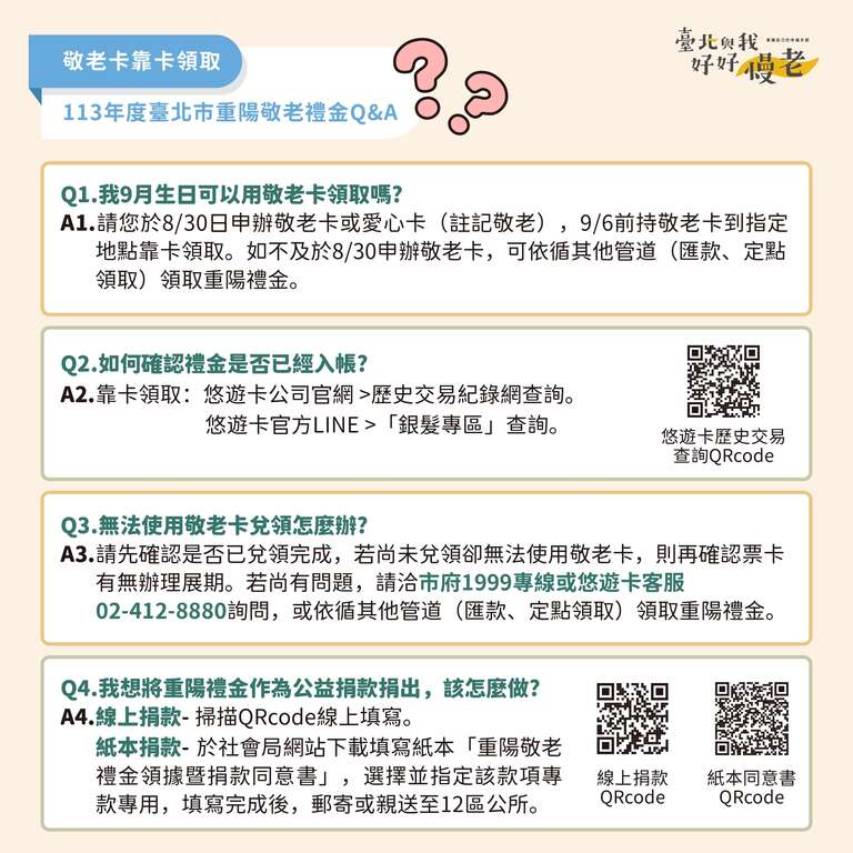 113年度台北市重阳敬老礼金Q&A(图片来源：台北市政府社会局)