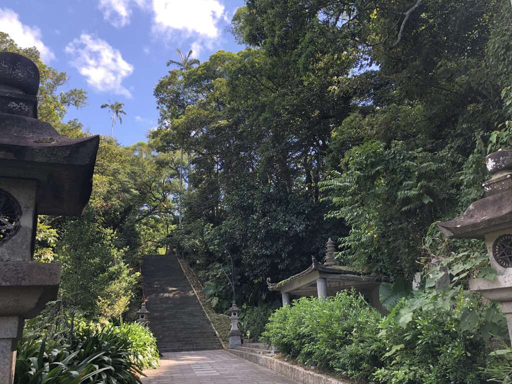 指南宫竹柏参道，两侧有日式石灯笼与竹柏相伴。(图片来源：台北市政府工务局大地工程处)