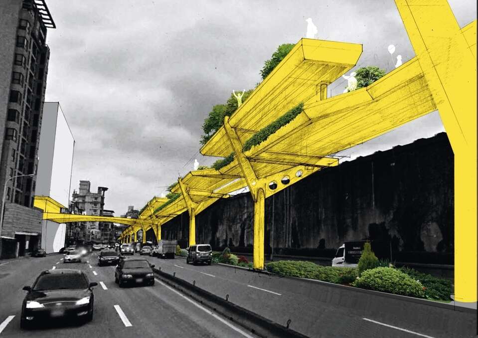 淡水河跨堤公園模擬圖。（圖／台北市政府都市發展局提供）