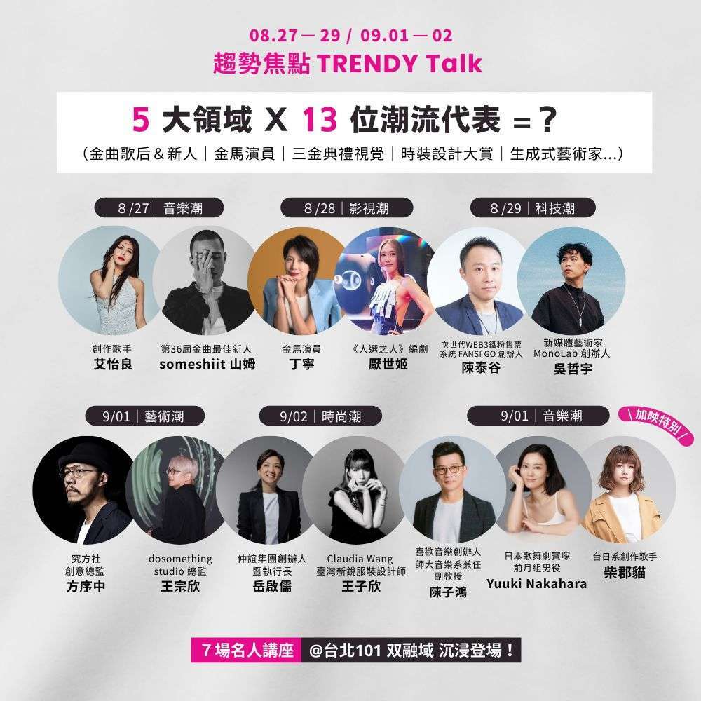 「潮对流 | 趋势焦点TRENDY Talk」热烈开讲中,13位重磅讲者接力上场(图片来源：台北市政府文化局)