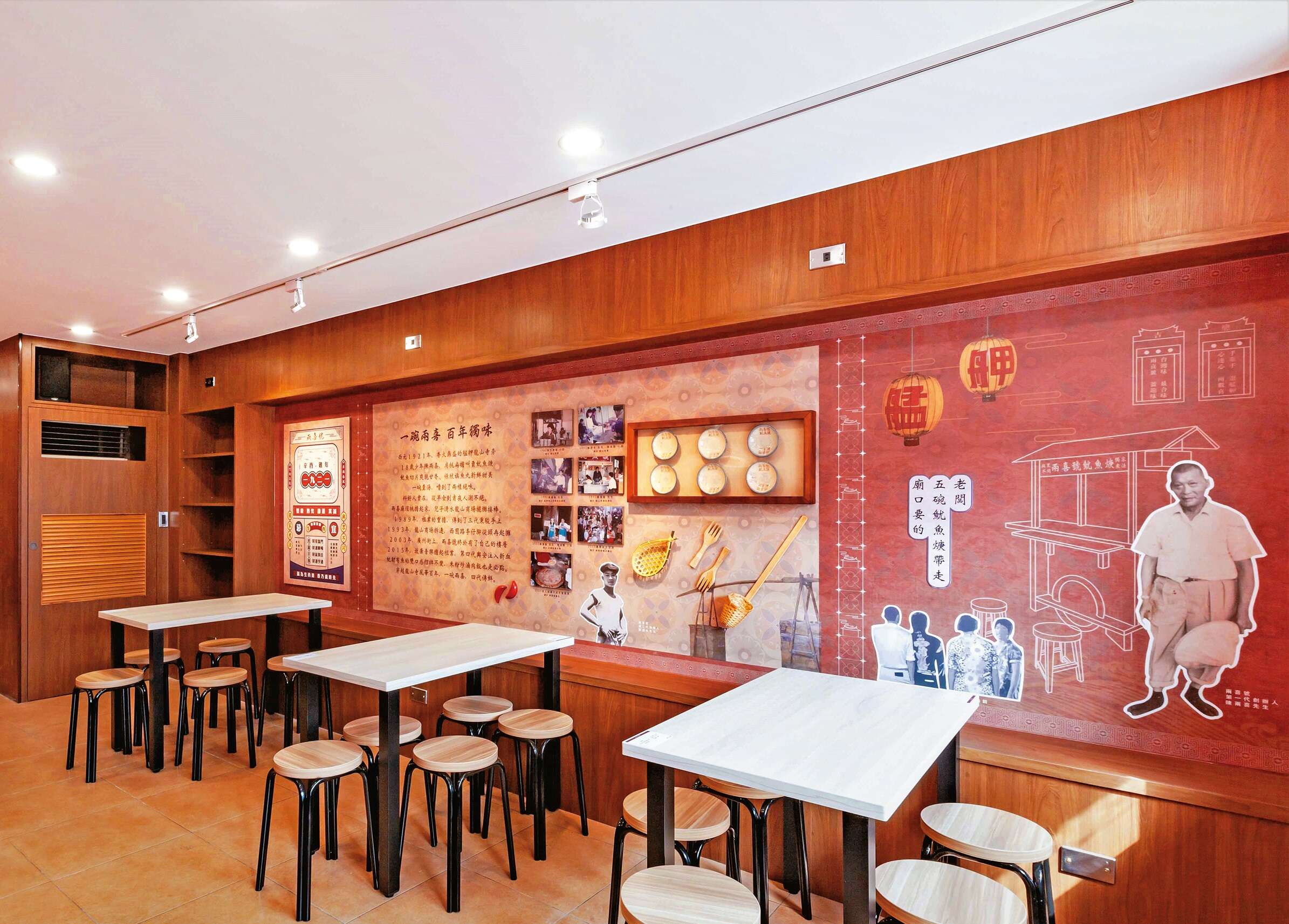 P10-13 老店再造-４ 「兩喜號」的牆面展示店家故事與艋舺文化。（圖／台北市商業處）