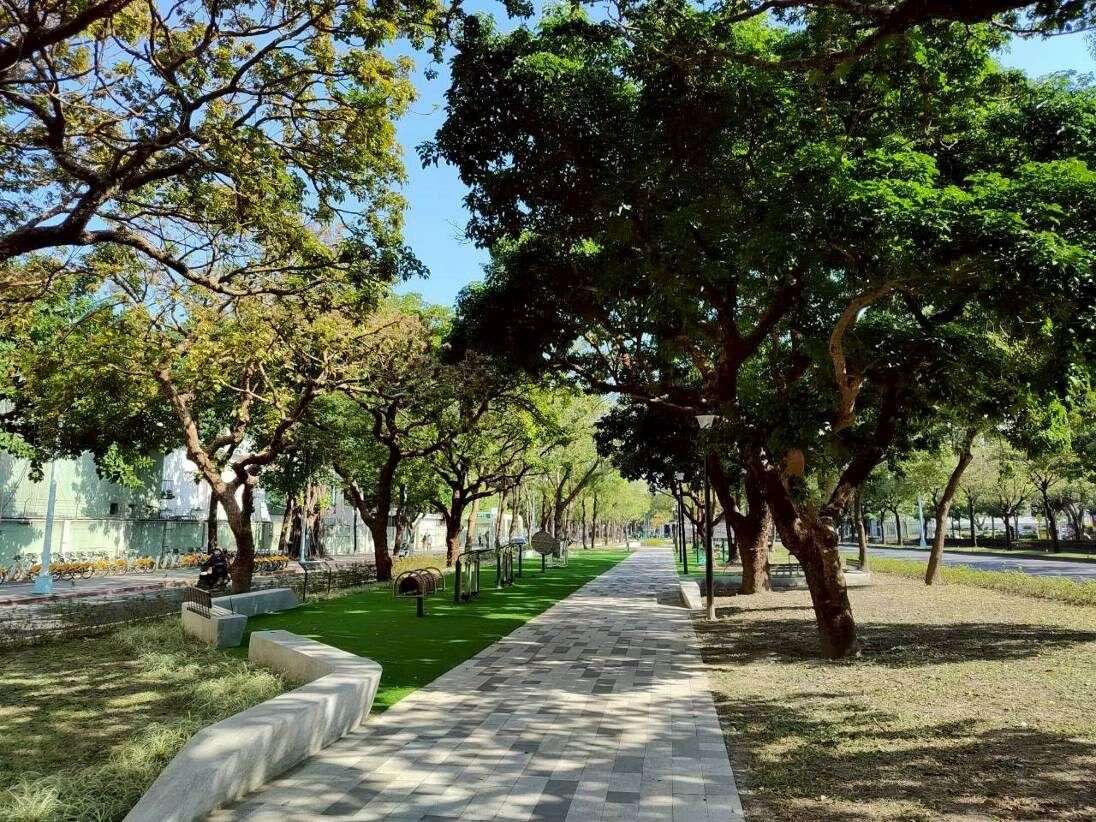 中正138号绿地开放且笔直的林荫环境（图片来源：台北市政府工务局公园路灯工程管理处）