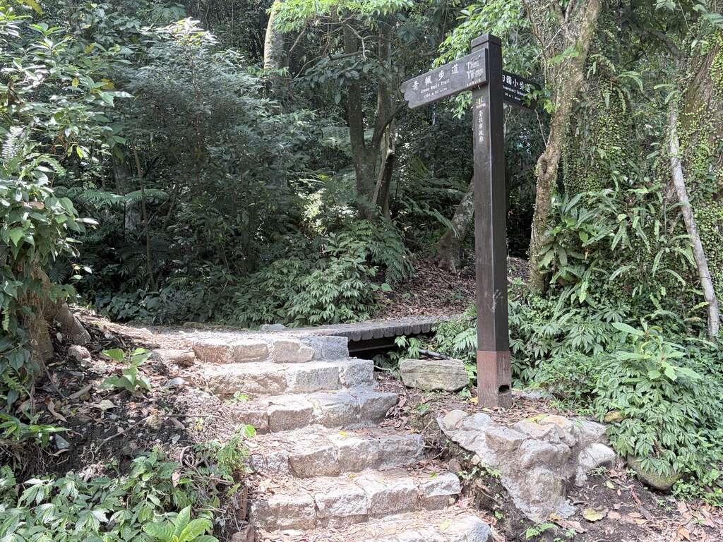 猴崁水圳步道-陛梯段块石步道、跨圳木桥（图片来源：台北市政府工务局大地工程处）