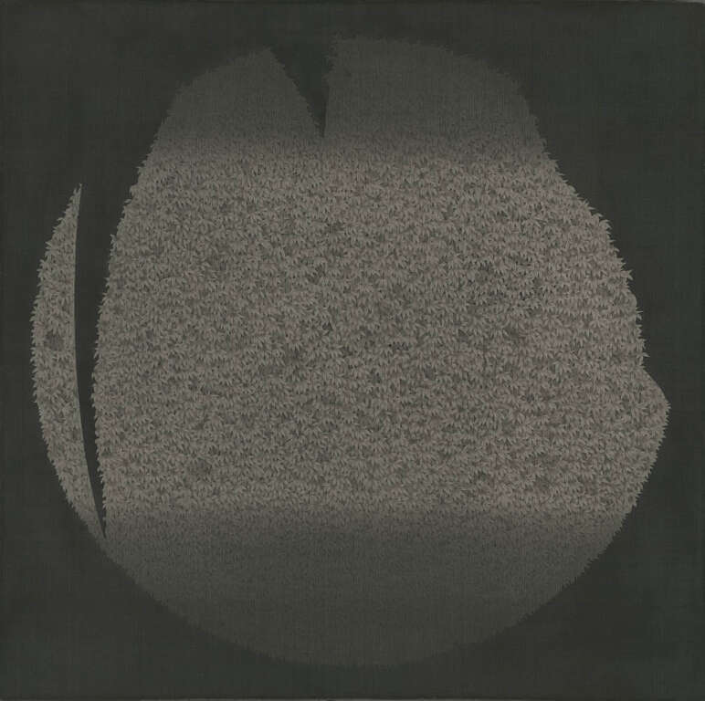 謝福源，萭嶼 02，2021，壓克力顏料、墨／絹本，80 x 80 cm（圖片來源：誠品生活松菸）