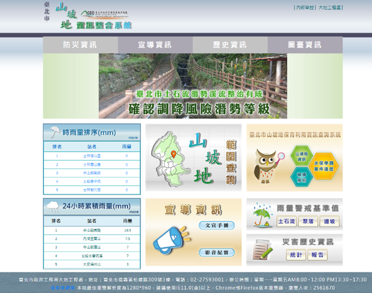 台北市山坡地资讯整合系统（图片来源：台北市政府工务局公园路灯工程管理处）