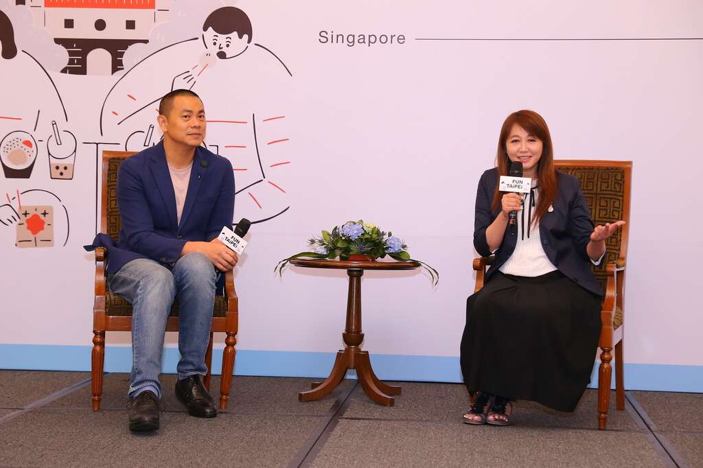 局长简余晏与名厨江振诚推荐台北美食及旅游，并鼓励新加坡旅客到台北为世大运选手加油