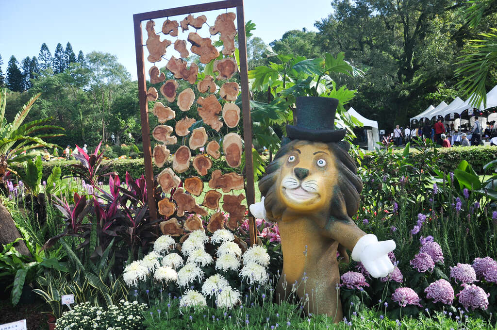 圖7.熱情的獅子，正準備將美麗的菊花介紹給大家